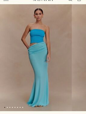 Jasiel Strapless Knit Maxi Dress - Cyan Blue